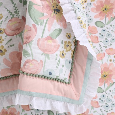 Organic Cotton Pink Floral Reversible Toddler Comforter Set