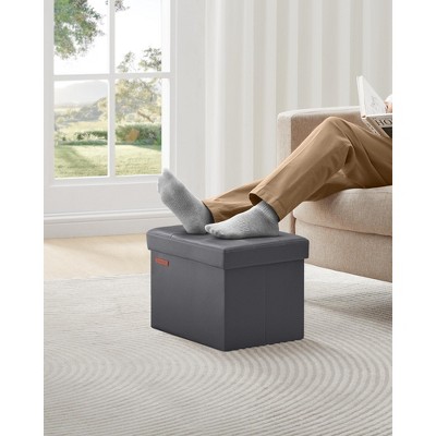 SONGMICS Small Folding Storage Ottoman, Set of 2, Foot Rest Stool, Cube Footrest, Synthetic Leather, 12.2 x 16.1 x 12.2 Inches, Dark Gray