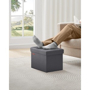 SONGMICS Small Folding Storage Ottoman, Set of 2, Foot Rest Stool, Cube Footrest, Synthetic Leather, 12.2 x 16.1 x 12.2 Inches, Dark Gray - 1 of 4
