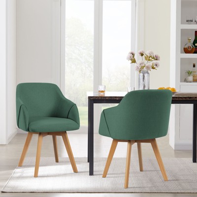 Bekrvio Swivel Dining Chairs with Arm Set of 2 - Modern Linen Upholstered Accent Desk Chairs with Beechwood Legs for Kitchen,Living Room