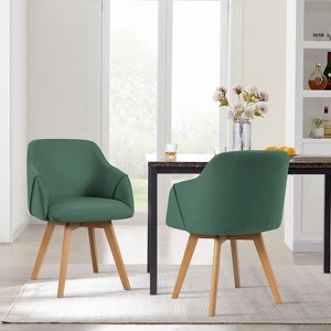 Bekrvio Swivel Dining Chairs with Arm Set of 2 - Modern Linen Upholstered Accent Desk Chairs with Beechwood Legs for Kitchen,Living Room - 1 of 4