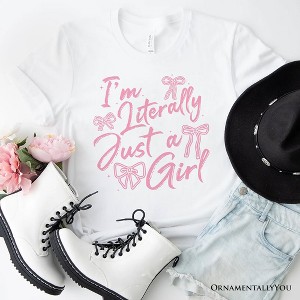 I'm Literally Just a Girl T-Shirt, Trendy White and Black Coquette Bow Tee for Girly Aesthetics| OrnamentallyYou - 1 of 4