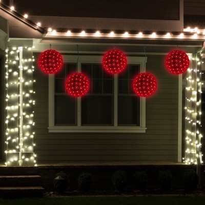 Red LED Lighted Plastic Starlight Sphere Hanging Decoration, 7.5"