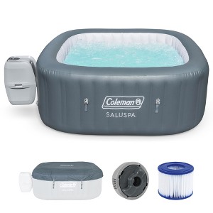 Coleman SaluSpa AirJet 4 to 6 Person Inflatable Hot Tub Square Portable Outdoor Spa with 114 Soothing AirJets and Insulated Cover, Gray - 1 of 4
