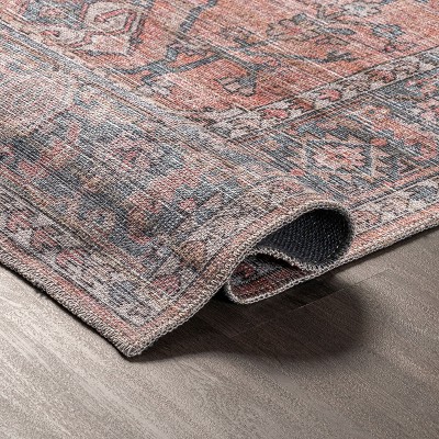 Gray and Rust Medallion Synthetic Washable 8' x 10' Area Rug