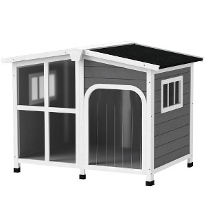 Cabin-Style Wooden Dog House for Large Dogs with Openable Roof & Giant Window - 1 of 4