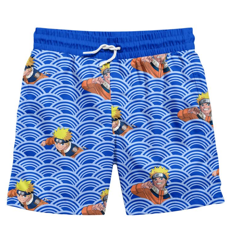 Naruto Character In Waves Boy's Blue Swim Trunks Shorts, 1 of 4