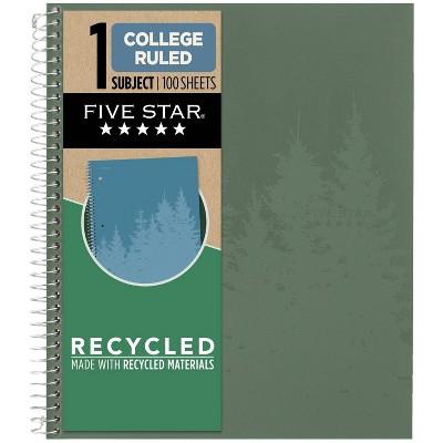 Five Star 100g College Ruled Notebook 11"x9.75" Olympic Green: Spiral, Single Subject, 100 Pages, 3 Hole Punched