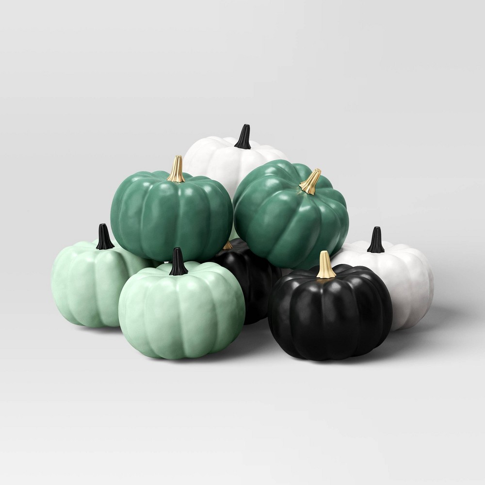8pk Painted Halloween Pumpkins Black/White/Greens - Hyde & EEK! Boutique™: Foam Decorative Accent Set, Tabletop Decor