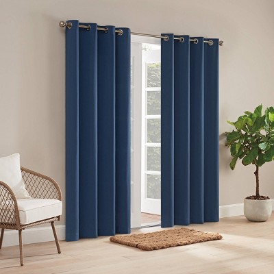 108"x52" Hampton Solid Outdoor Room Darkening Curtain Panel Blue - Waverly Sun N Shade