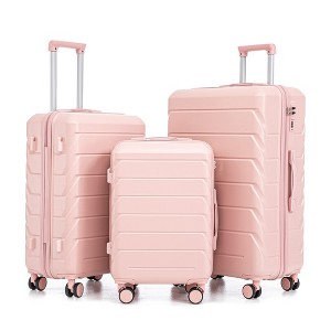 NAYSAYE Luggage Sets 3Piece Set 20Inch 24Inch 28Inch ABS Spinner Wheel Suitcase with Combination Lock for Travel, Pink, 19.3"*11.4"*29.5" - 1 of 4