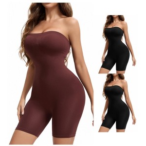 INSPIRE CHIC Women's Tube Shapewear Tummy Control Butt Lifter Strapless Mid Thigh Body Shaper 3 Packs - 1 of 4