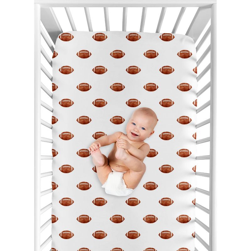 Sweet Jojo Designs Boy Baby Fitted Crib Sheet Watercolor Sports Theme Brown and White, 5 of 8