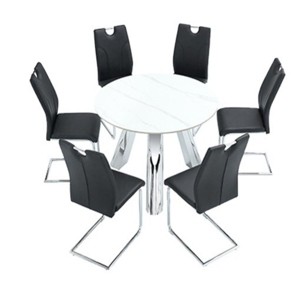 Infurnic Dining Sets Dining Table and Chair Set Mirror-polished Stainless Steel Base 6 Chairs Modern Luxury Round , Black, 42"*42"*29.5" - 1 of 4