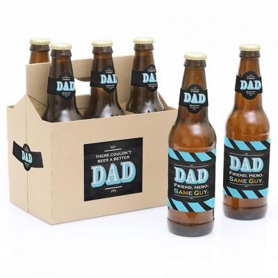 Big Dot of Happiness Dad's Day - Father's Day Gift for Men 6 Beer Bottle Label Stickers and 1 Carrier