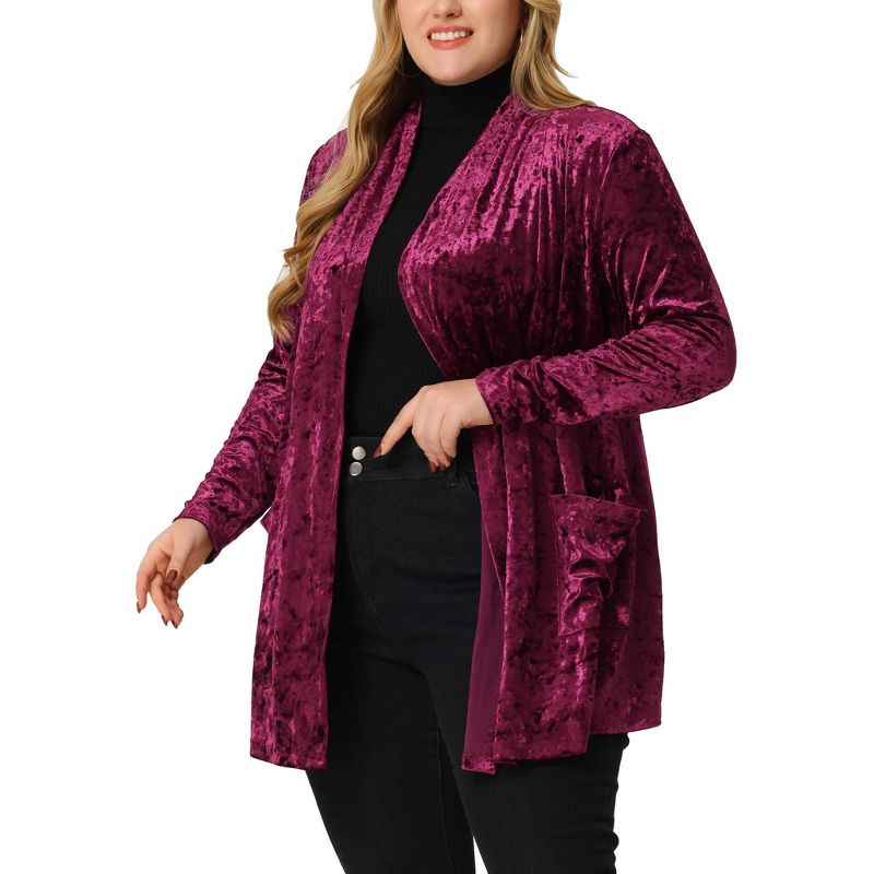 Agnes Orinda Plus Size Velvet Cardigans for Women Pocket Party Open Front Shawl, 2 of 7