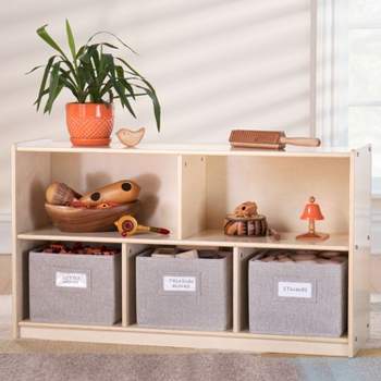 Guidecraft EdQ 2-Shelf 5-Compartment Storage 24": Multi-purpose Wooden Classroom Storage Shelf with Bins for Books and Toys