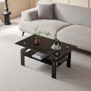 TiramisuBest Modern Tempered Black Glass Coffee Table, 2-Tier Tea Table for Home & Office - 1 of 4