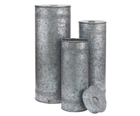 Aged Galvanized Metal Canisters Gray 3pk - Stonebriar