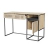 Computer Desk with Drawers and Slatted Cabinet Modern Minimalist MDF Top and Metal Frame 46in -3irtyhousy - 3 of 4