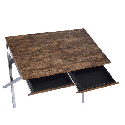 Weathered Oak and Chrome Writing Desk with X-Leg Design