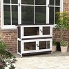 PawHut Rabbit Hutch, Outdoor 2-Tier Wooden Guinea Pig Cage with Removable Trays, Ramp, Asphalt Roof for 1-2 Rabbits, No Screws Installation, Brown - 3 of 4