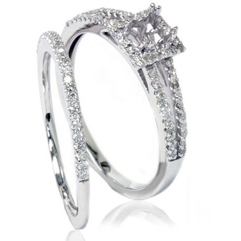 Pompeii3 3/8ct Split Shank Princess Cut Halo Engagement Ring Set ...