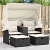 vidaXL Patio Sofa 2-Seater with Canopy - Black Poly Rattan Loveseat, Integrated Table, Stools, and Washable Cushions - 2 of 4