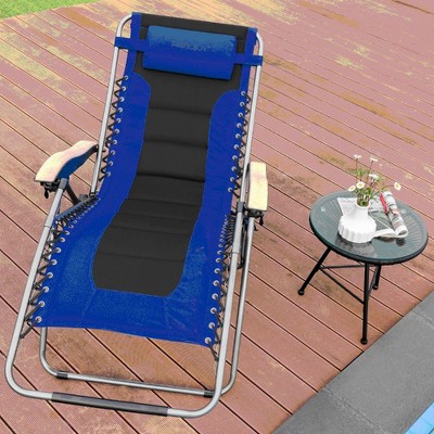 Oversized Blue and Black Steel Zero Gravity Lounger with Cushions