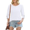 Women's 3/4 Sleeve Button Dressy Blouse Casual Round Neck Tops Summer Outfits Beach Plus Size Flowy Spring Shirt - 3 of 4