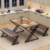 3-Piece Dining Table Set with 2 Padded Benches, 48" Rectangular Space-Saving Table for 4, Z-Shaped Legs, for Kitchen, Dining Room, Apartment, Brown - 3 of 4