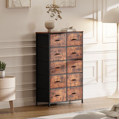 CENGHU Chest of Drawers Tall Dresser, Closet Organizer and Storage with 10 Fabric Drawers Metal Frame and Wooden Top, Ajustable Feet