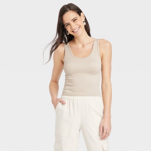 Women's Seamless Slim Fit Tank Top - A New Day™ Tan L : Target
