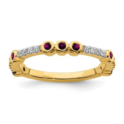 Black Bow Jewelry 2mm 14k Yellow Gold Rhodolite Garnet & .08 Ctw Diamond Stackable Band