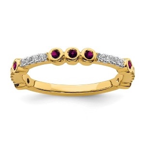 Black Bow Jewelry 2mm 14k Yellow Gold Rhodolite Garnet & .08 Ctw Diamond Stackable Band - 1 of 4