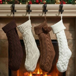 4 Pack Knit Stockings 18 Inch Farmhouse Large Rustic Neutral Knitted Stockings Ornaments Hanging Xmas Decorations - 1 of 4