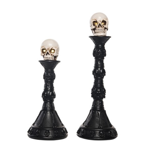 Transpac Resin 15 In. Black Halloween Pedestal Skulls Set Of 2 : Target