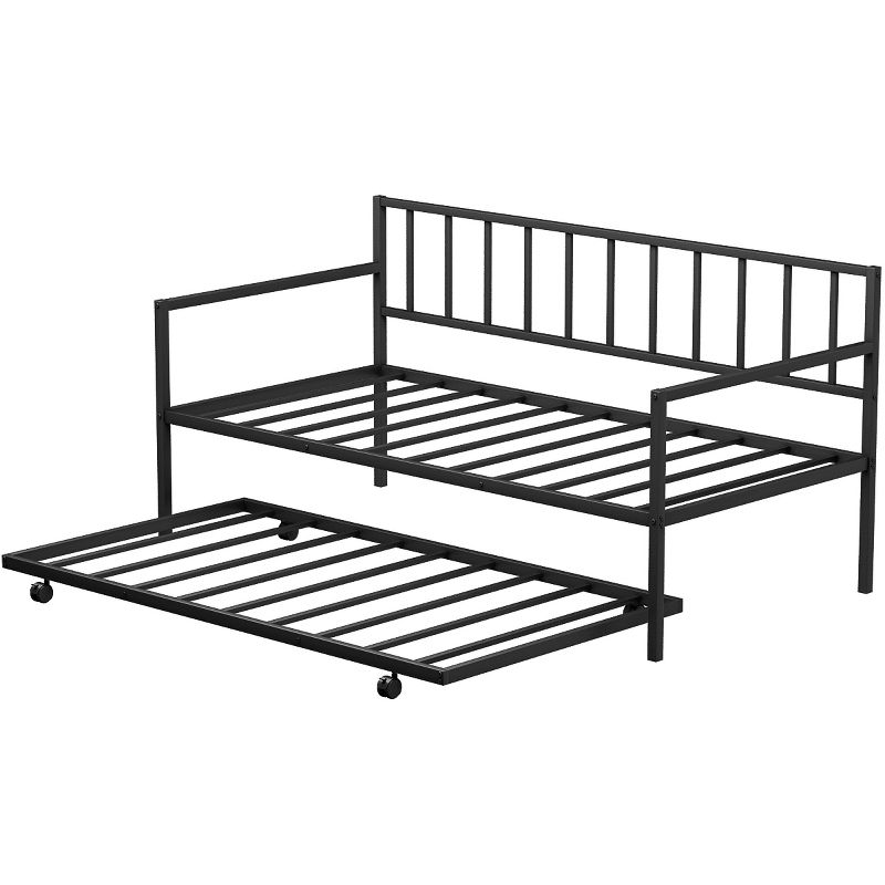 Tangkula Twin Size Steel Daybed &roll-out Trundle Frame Set w/ Casters, 1 of 11