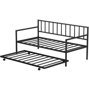 Tangkula Twin Size Steel Daybed &roll-out Trundle Frame Set w/ Casters
