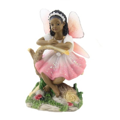 Black Art 5.5" Child Fairy Pink Figurine Roses  -  Decorative Figurines