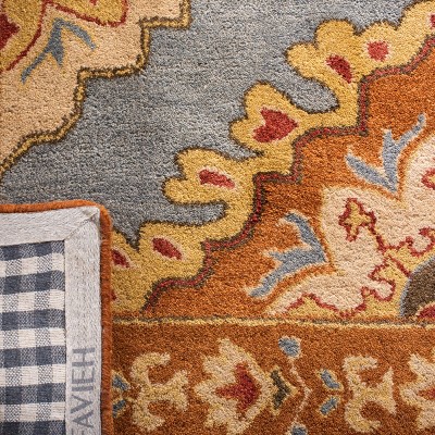 Elegant Heritage Blue Square Tufted Wool Area Rug 6'x6'