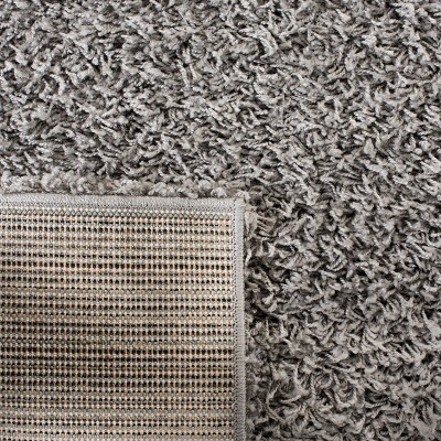 Light Grey Square Hand-Knotted Shag Synthetic Rug