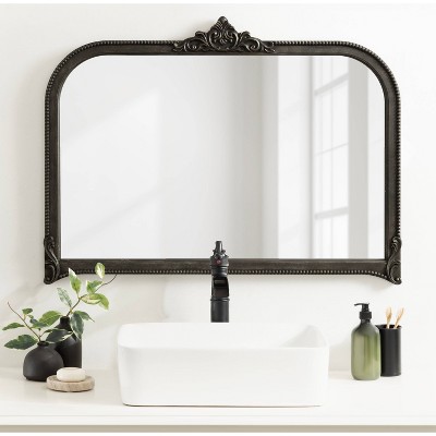 Hubanks Black Baroque-Inspired Arched Wall Mirror 40" x 30"