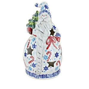 Blue Rose Polish Pottery Candy Cane Father Christmas Luminary - 1 of 2
