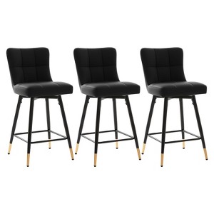 Bekrvio 26" Swivel Counter Height Bar Stools Set of 2,Modern Faux Leather Upholstered with Back,Counter Stool Chairs for Kitchen Island - 1 of 4