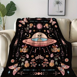UFO Alien Design with Flowers, Butterflies, Skeletons, Plants, Cozy for All Seasons, Ideal for Travel, Home Decor, Christmas Gifts. - 1 of 4