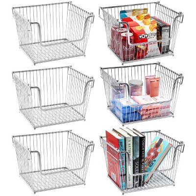 Modern Wire Nesting Storage Pantry Organization Baskets w/ Handles, Set of  3
