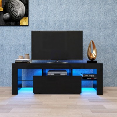 Syemin TV Stands and Consoles TV Stand with LightsFlat Screen TV Gaming in Lounge Room Living Room Bedroom, Black, 51.18"*13.78"*17.72"