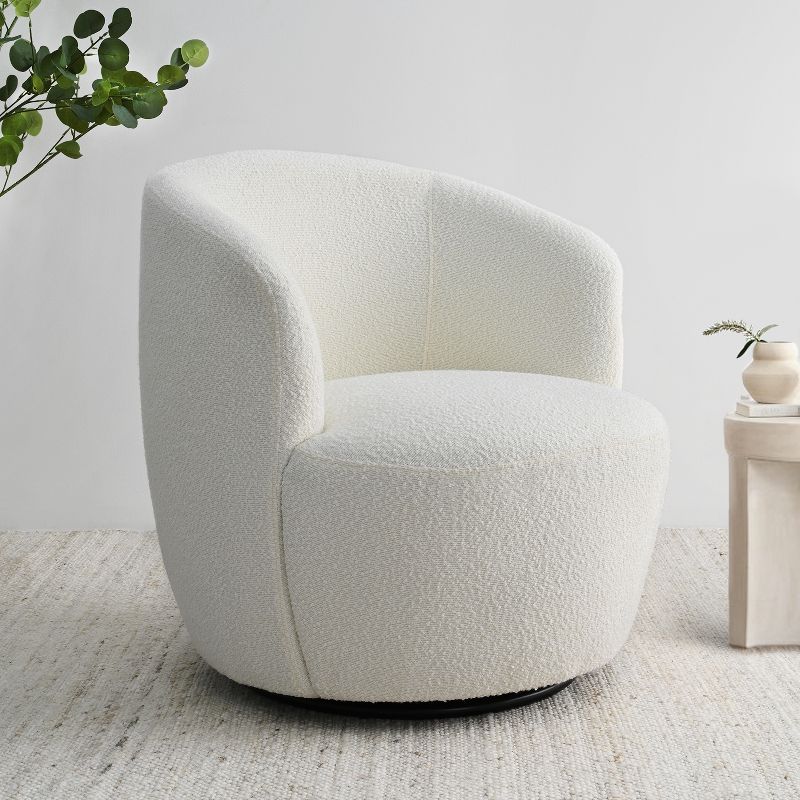 Bella 27'' Seat Width Touch Modern White Boucle Upholstered With 360° Swivel Accent Armrest Barrel Chairs-The Pop Maison, 3 of 9