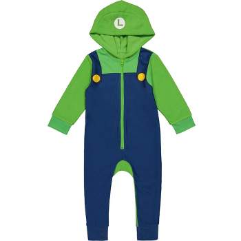SUPER MARIO Nintendo Luigi Zip Up Cosplay Pajama Coverall Toddler
